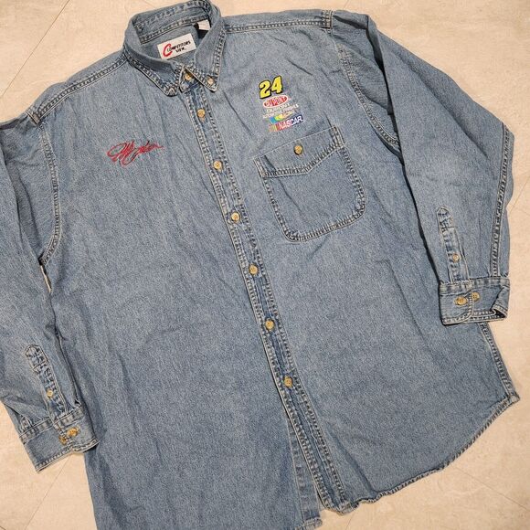 VTG Jeff Gordon #24 NASCAR Racing Competitors View Mens XL Denim Button Up Shirt - Picture 2 of 11